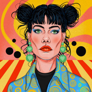 Retro 1980s space buns illustration