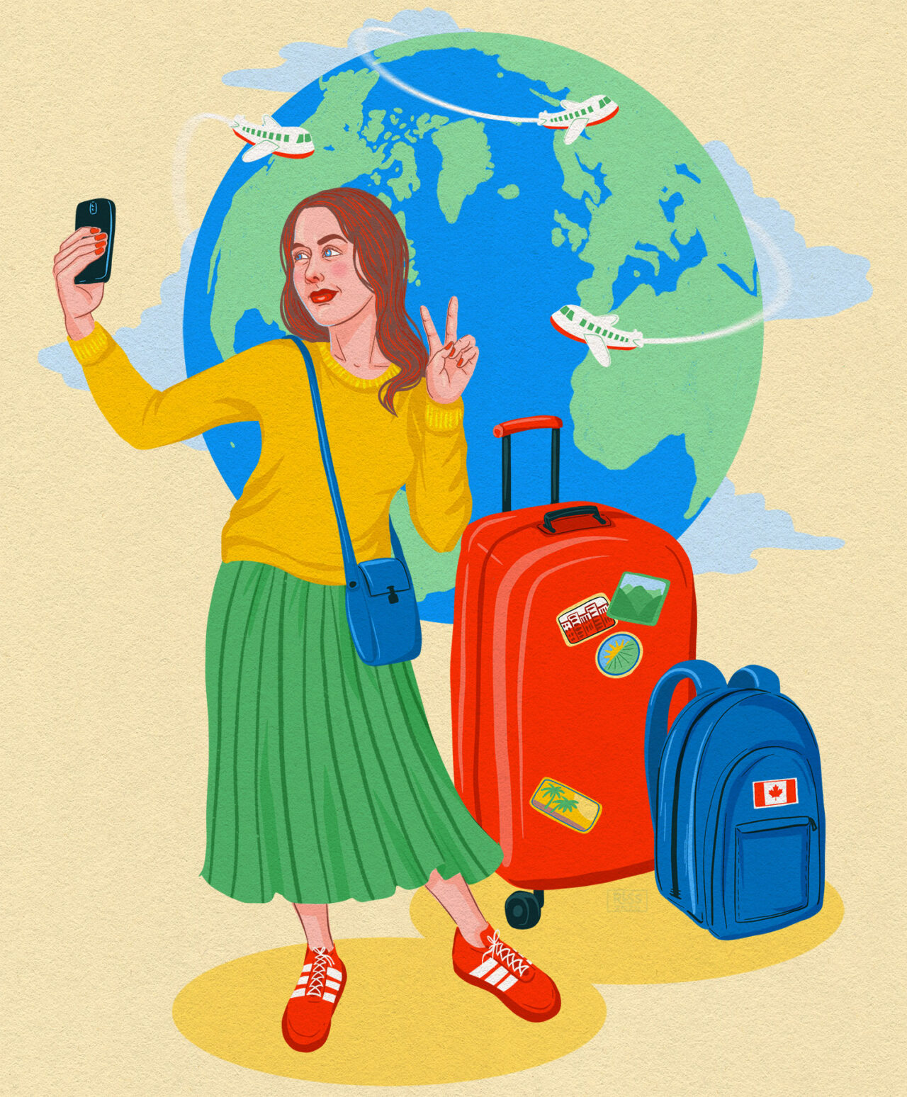 Solo traveling around the world, lifestyle illustration