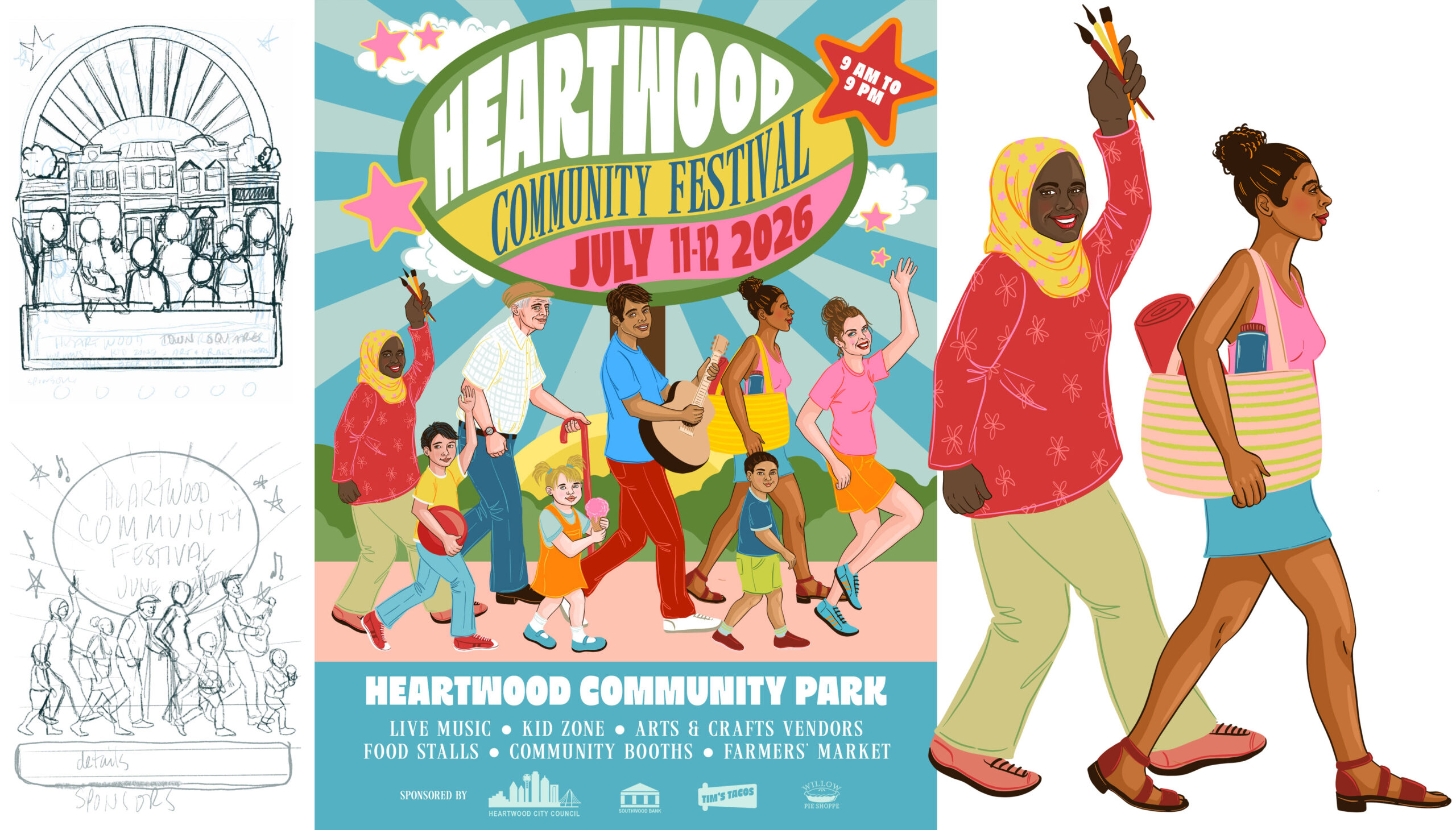 Heartwood Community Festival illustration process