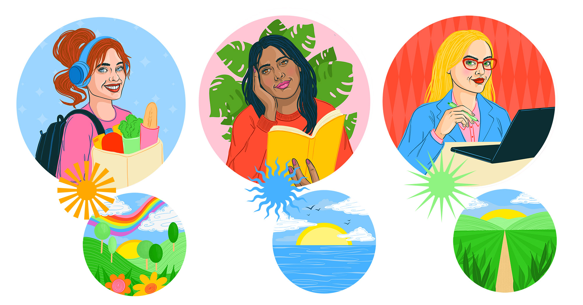 Sunburst Teas Concept Art, packaging illustrations