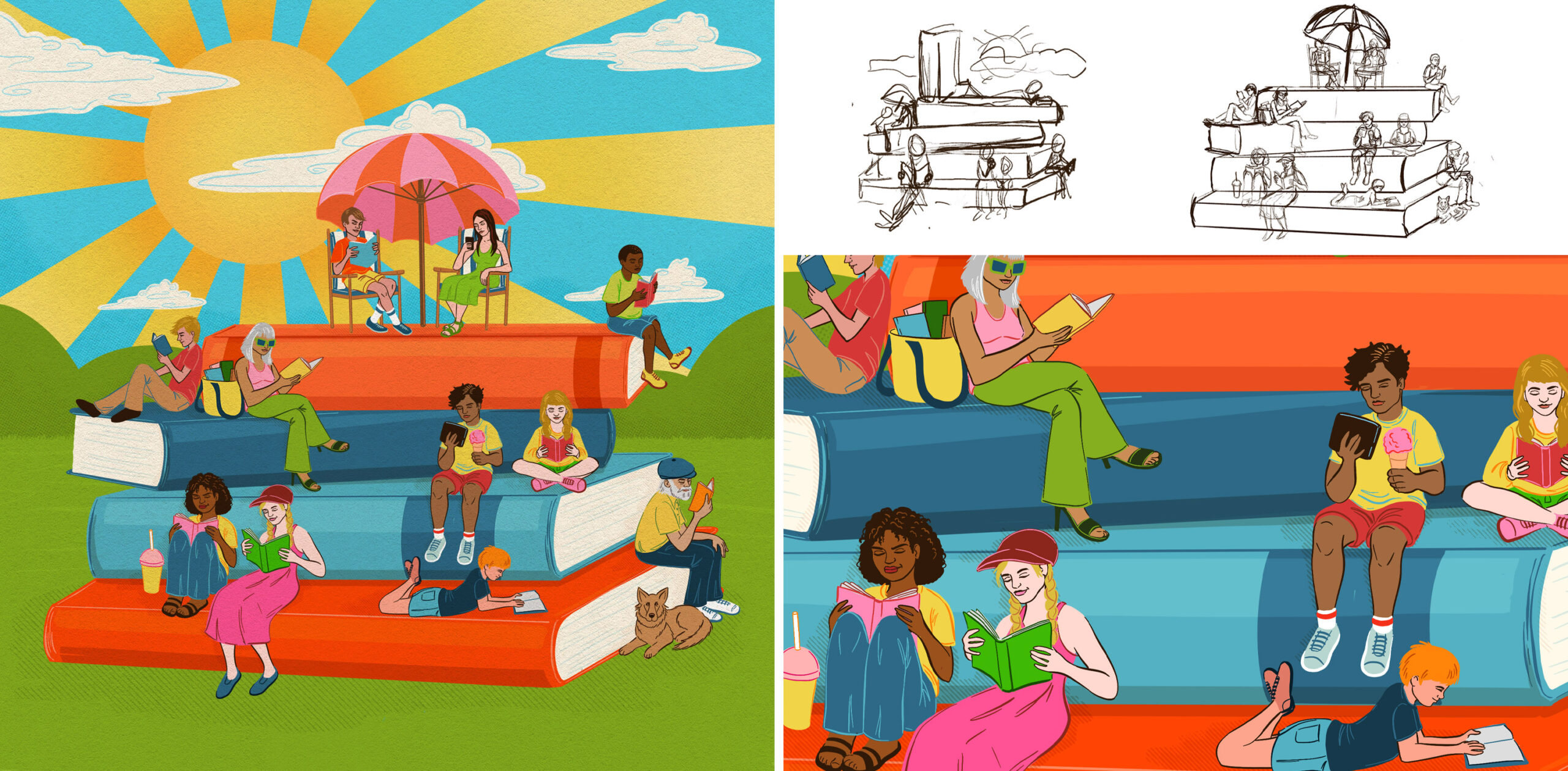 summer reading list, editorial illustration