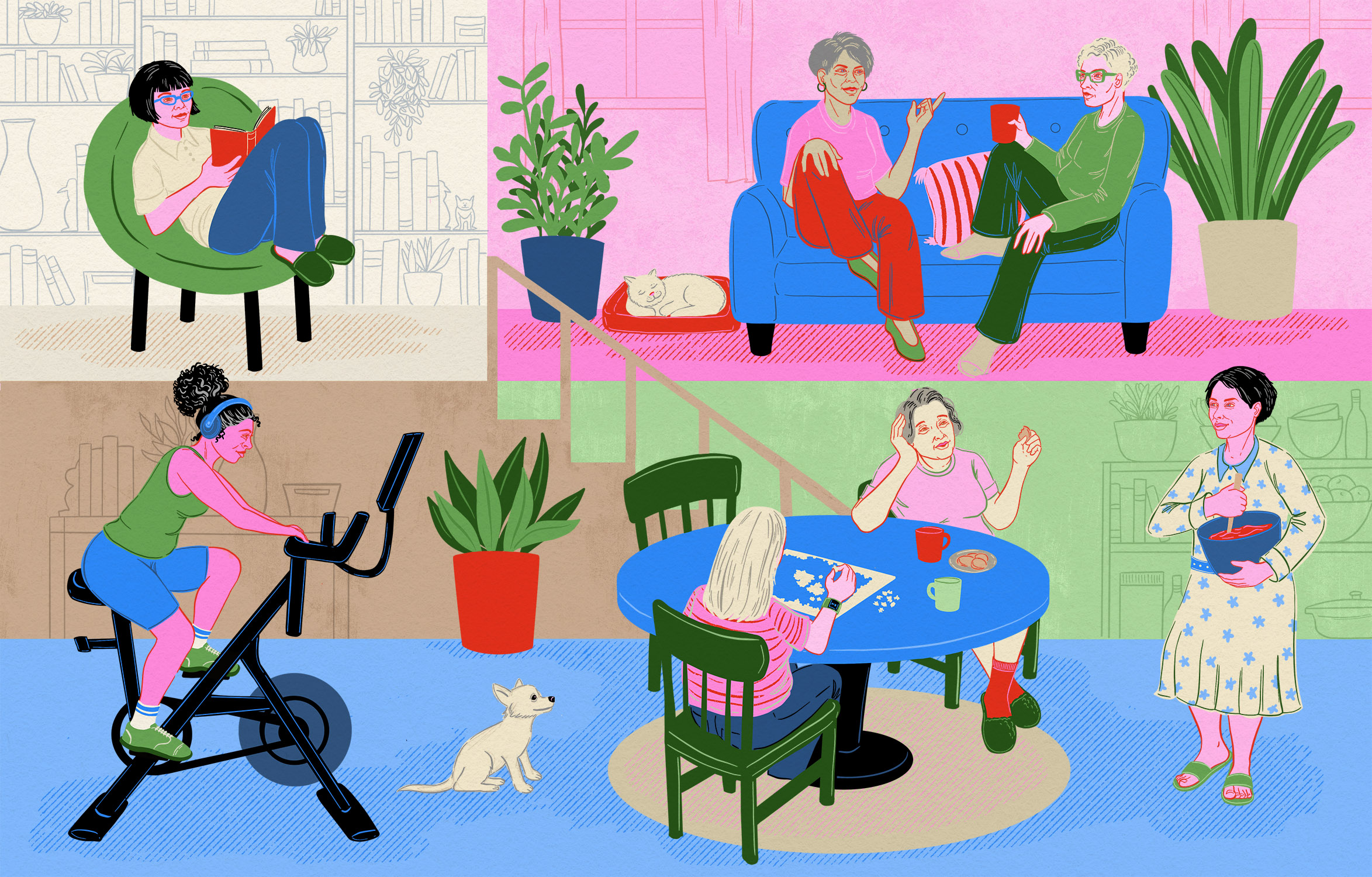 Older women Living together editorial illustration